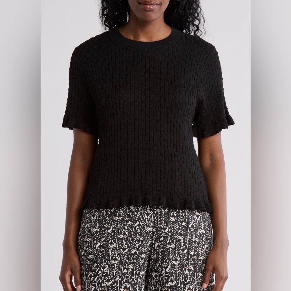 Max Studio Ruffle Trim Short Sleeve Sweater